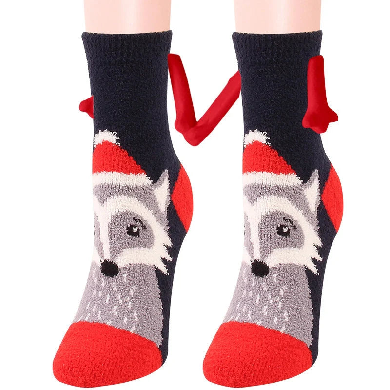Christmas couple socks with magnetic suction feature in various animal patterns