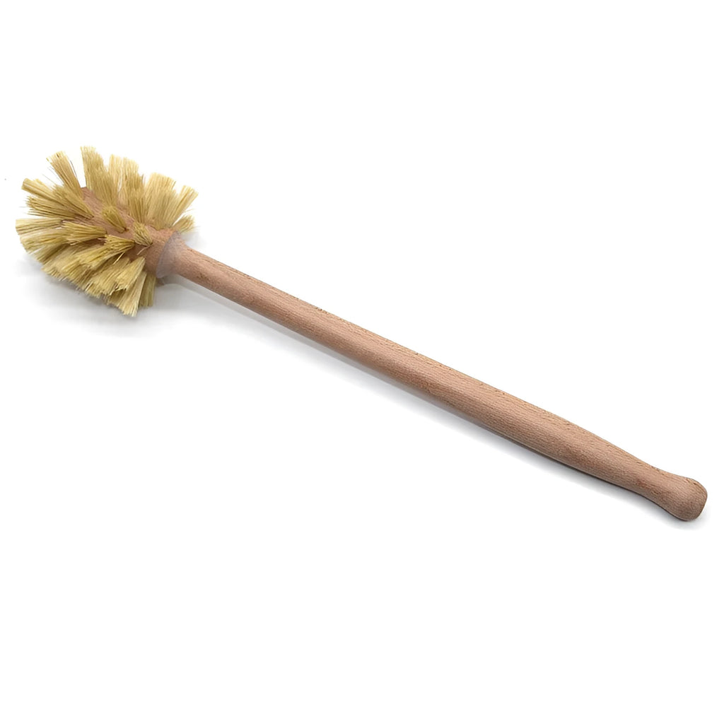 Large beech wood handle cleaning brush with sisal bristles, 34.5cm long, for bottle cleaning