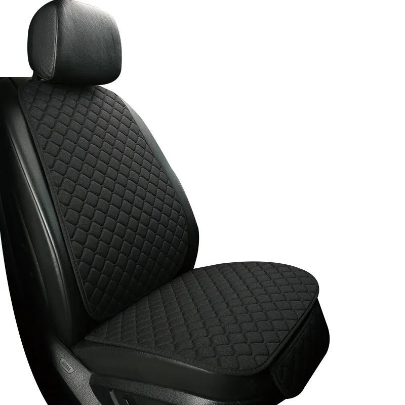 Linen car seat cushion in six colour variations showing decorative enhancement on vehicle seat