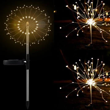 Solar-powered string lights with fireworks-inspired lighting effects, perfect for outdoor gardens, patios, and parties