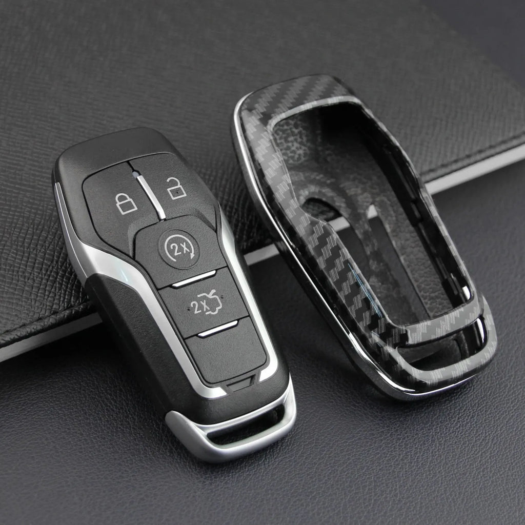 Plastic car key remote protective shell shown in single shell and buckled styles.