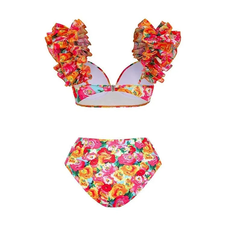 Women's floral push-up bikini swimsuit with high waist briefs on mannequin