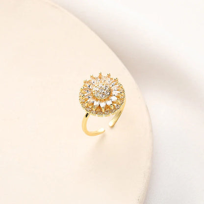 Sunflower-themed stainless steel jewellery set with zircon accents, including necklace, earrings, and ring