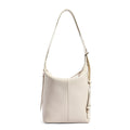 Women's genuine leather bucket bag in elephant grey with shoulder strap and casual bucket styling