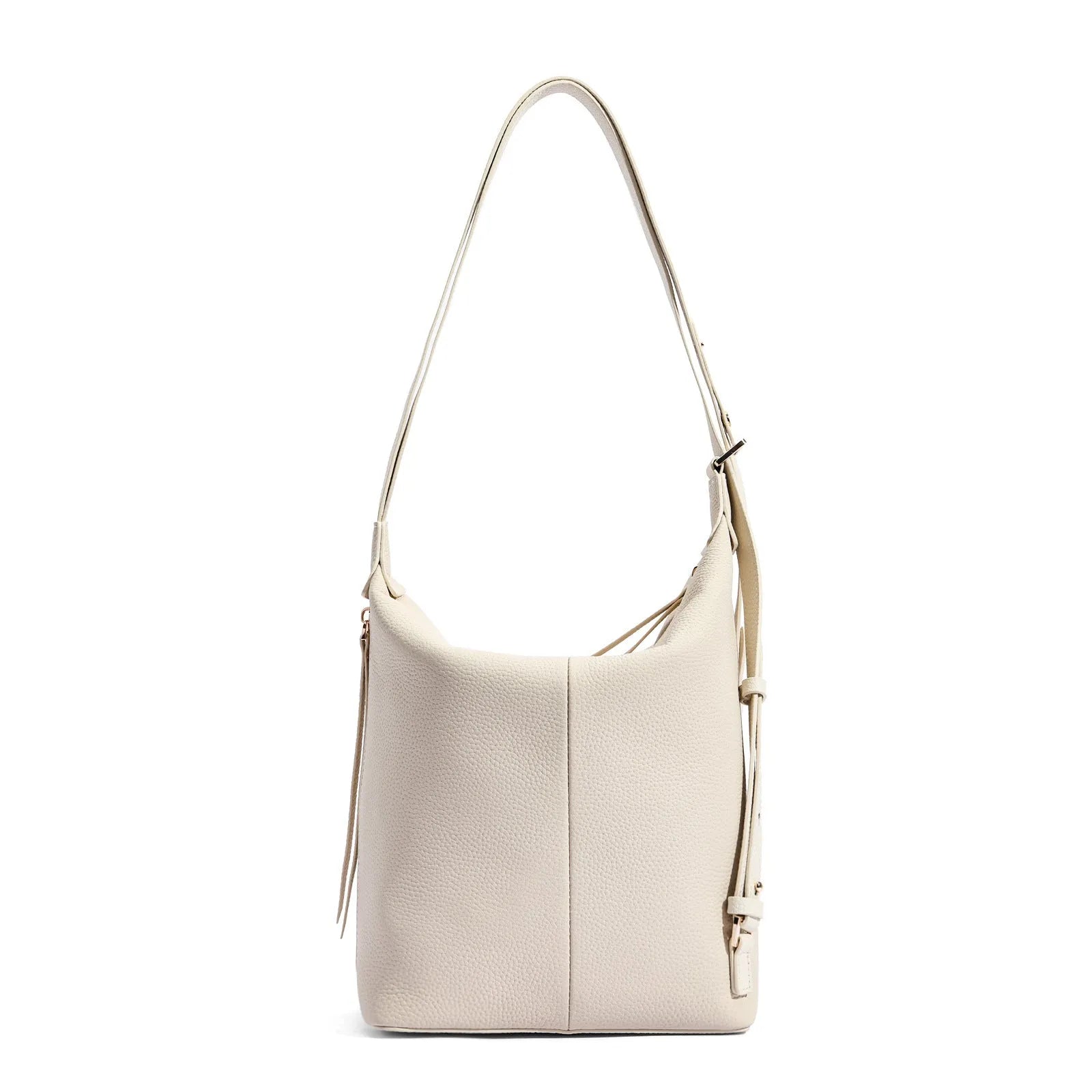 Women's genuine leather bucket bag in elephant grey with shoulder strap and casual bucket styling