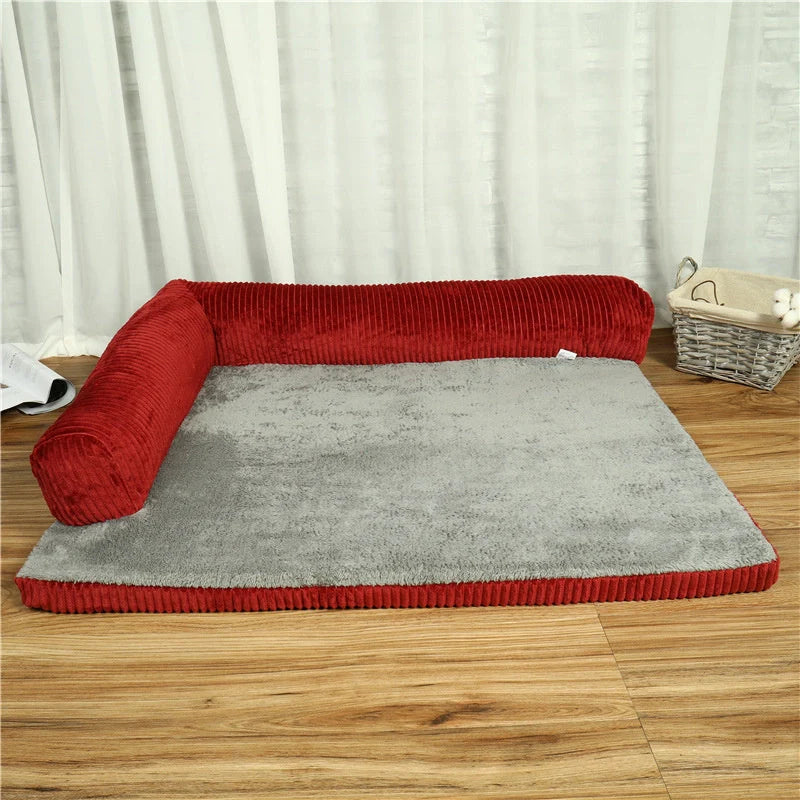 Corduroy Pet Sofa in various sizes and colors, featuring a non-slip base and high-density sponge padding