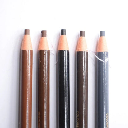 Brown microblading eyebrow pen with 0.1mm tip showing hair-like strokes on skin, 14.5cm length with protective cap