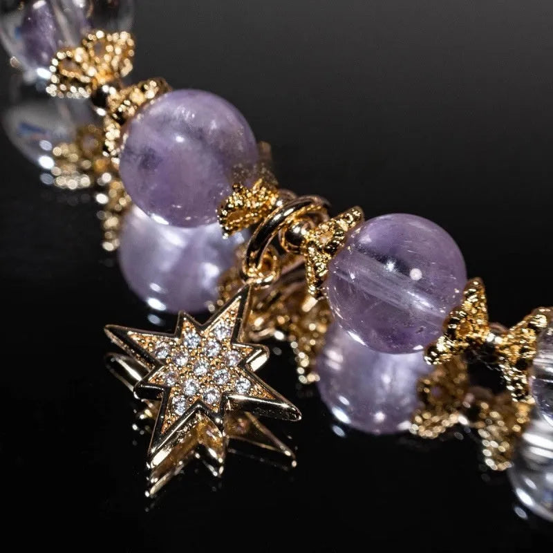 Purple eight Awn star crystal bracelet with zodiac animal modelling and gift box packaging