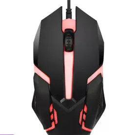 Wired USB mouse with colourful breathing light and 1.2-metre cable on a desk