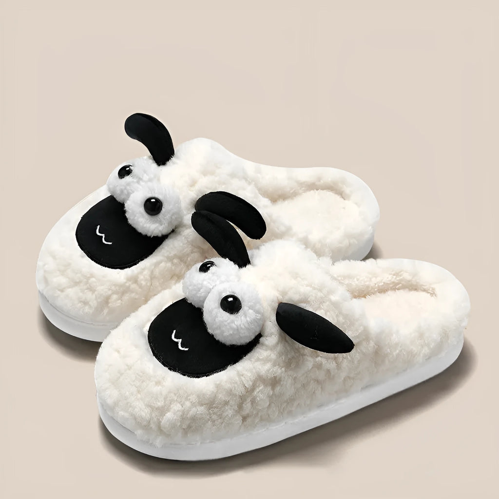 Brown suede slip-on slippers with thermal cotton lining and a sewn PVC sole