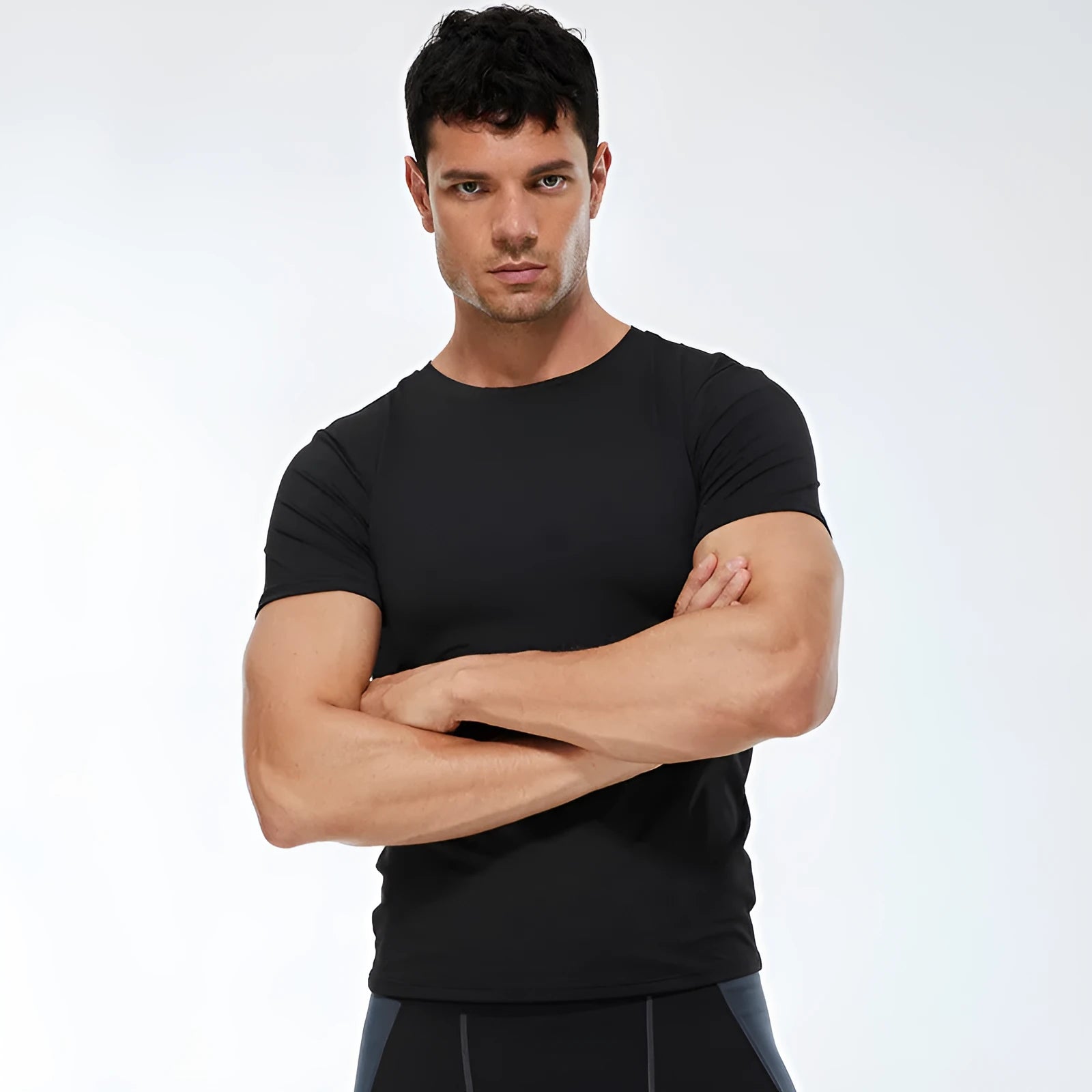 Men's solid colour short sleeve stretch quick-dry shirt for fitness exercise in multiple colours