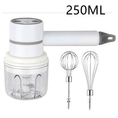Cordless electric hand mixer with whisk and egg beater attachments, available in various colors