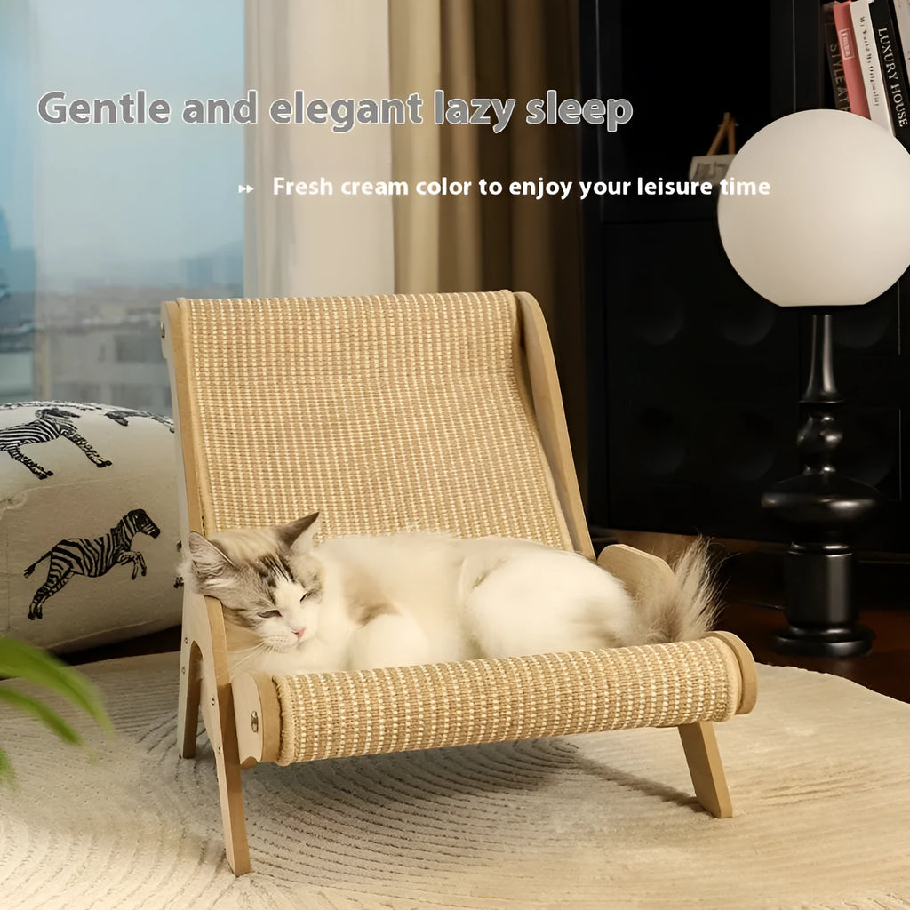 Sisal cat nest recliner with hemp cushion and hardwood scratch board for large cats