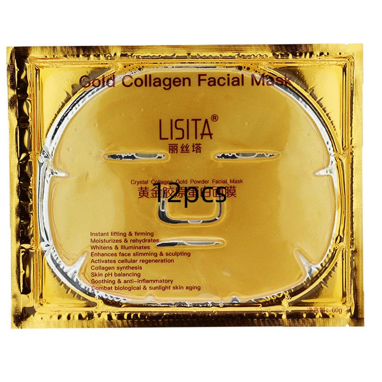 Crystal Gold Collagen Mask with golden jelly formula in packaging showing 60ml content