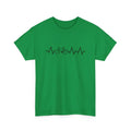 Green cotton short-sleeve T-shirt with a creative white letter print design on the front.