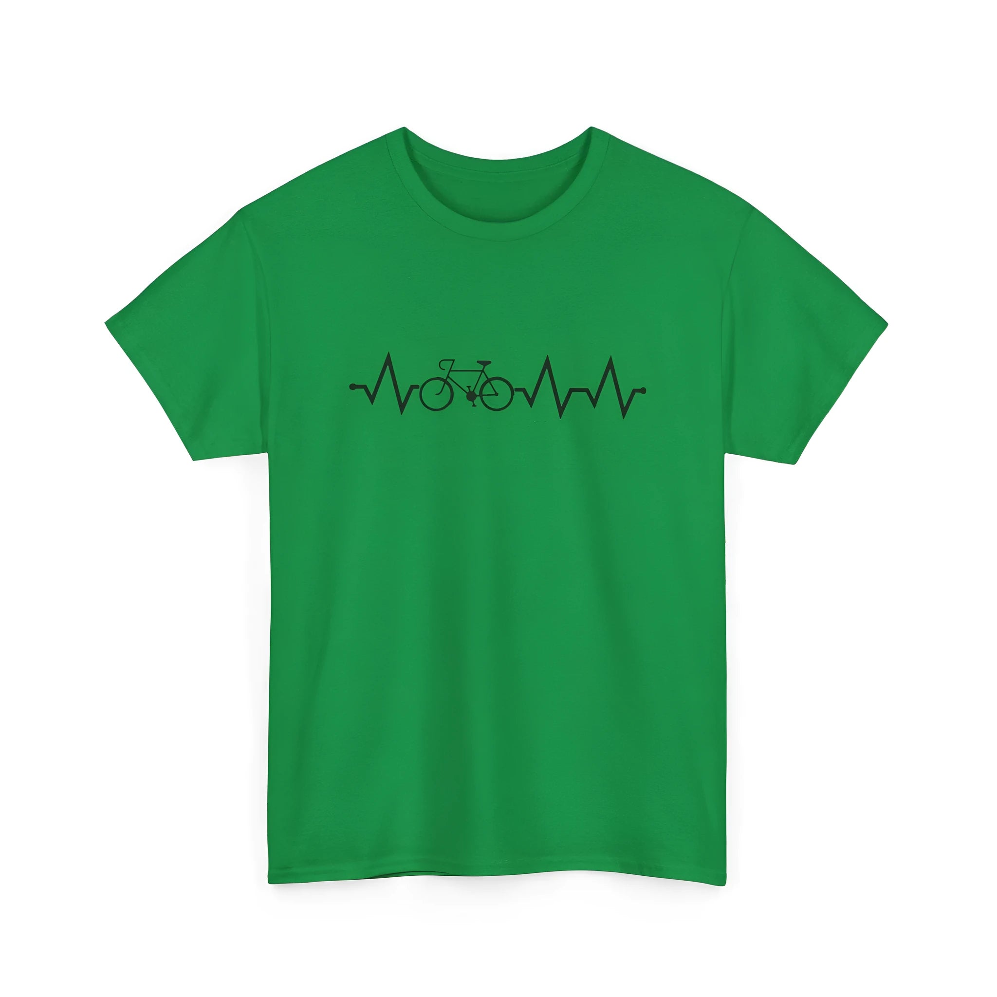 Green cotton short-sleeve T-shirt with a creative white letter print design on the front.