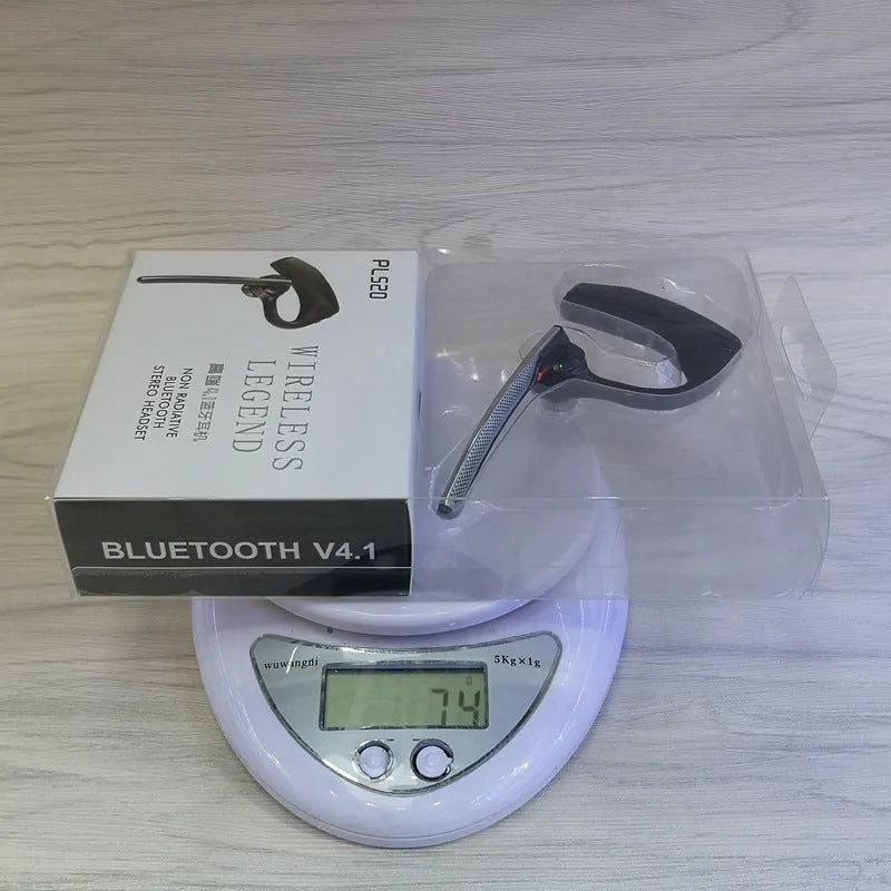 Black Bluetooth sports headphones with USB charging port and battery display on a white background.