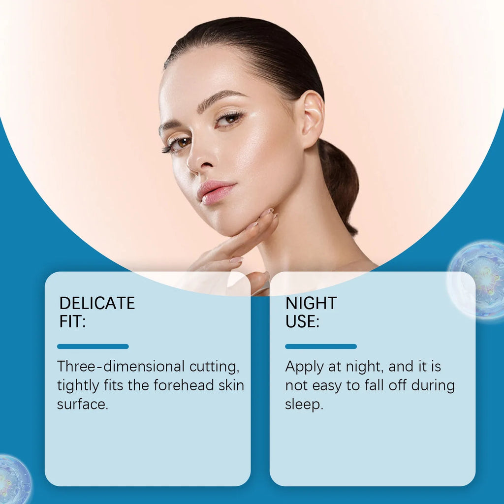 Pack of five white forehead skincare patches on non-woven fabric