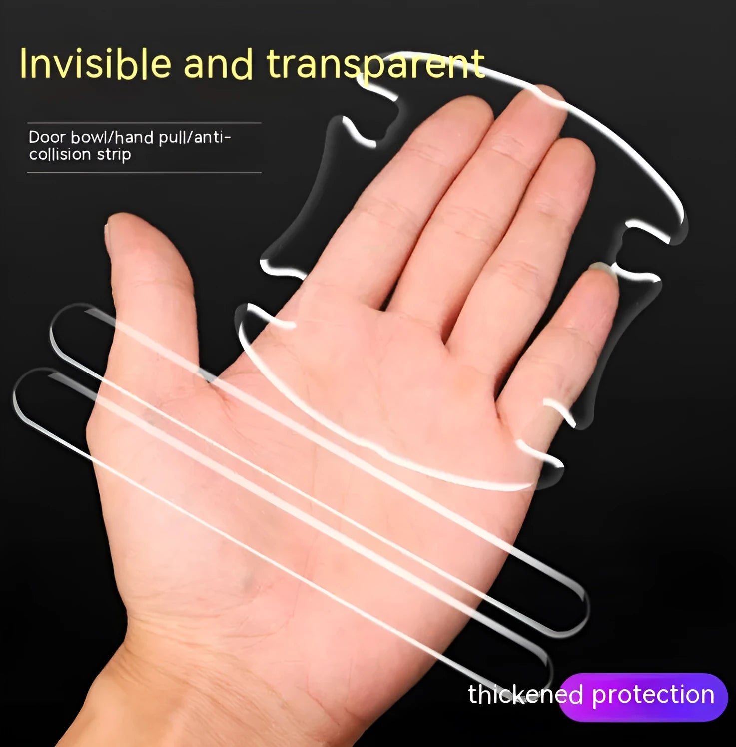 Transparent 3D car door handle scratch protection stickers, set of four pieces.