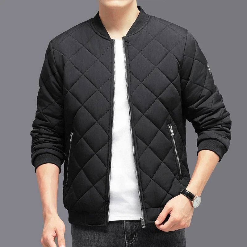 Stylish and warm men's winter jacket with rhombic-sewing design and cozy polyester lining