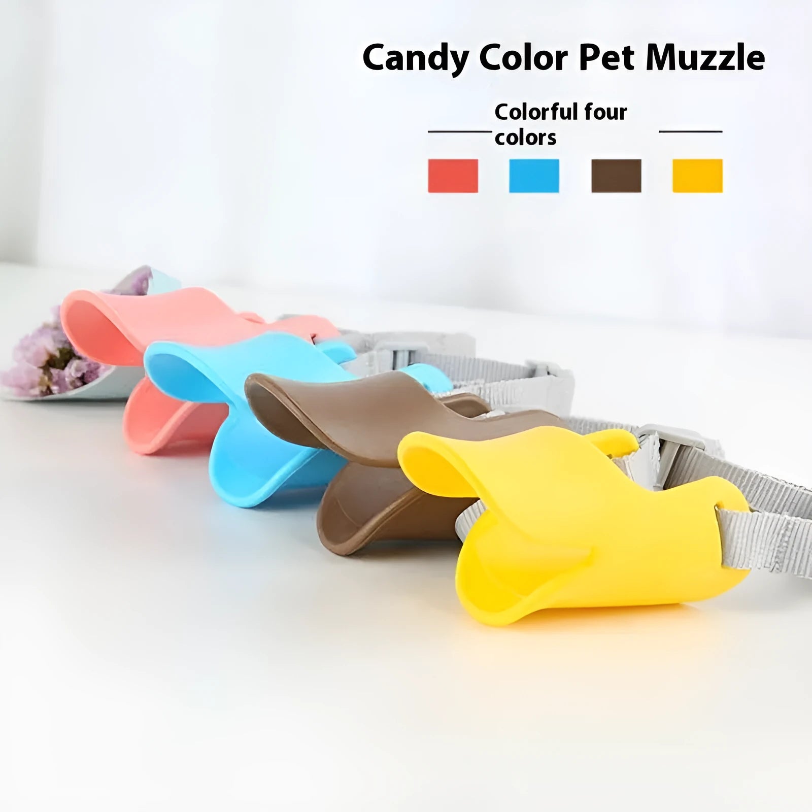 Dog mouth cover duckbilled silicone sleeve in yellow for small to medium dogs, sizes S M L