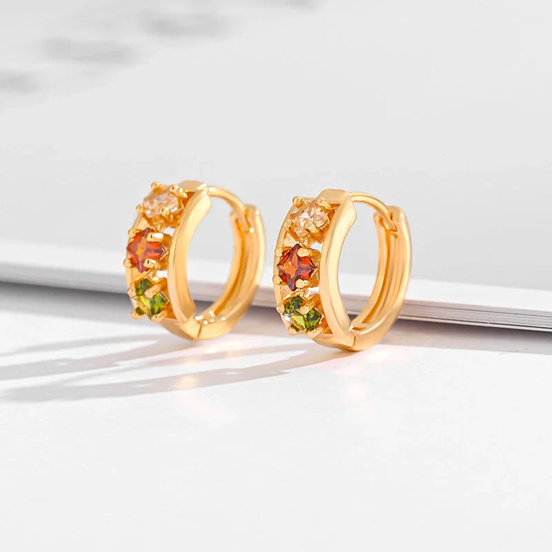 Gold-plated square crystal zircon earrings for women, versatile and elegant design