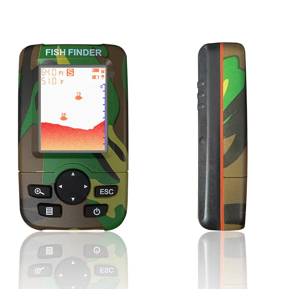 Smart wireless fish finder with 0.6-73m depth range and English interface in camouflage style