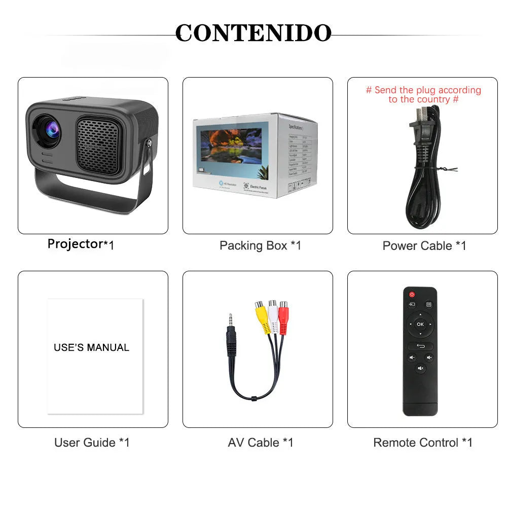 Black HD portable projector with Android software and remote control