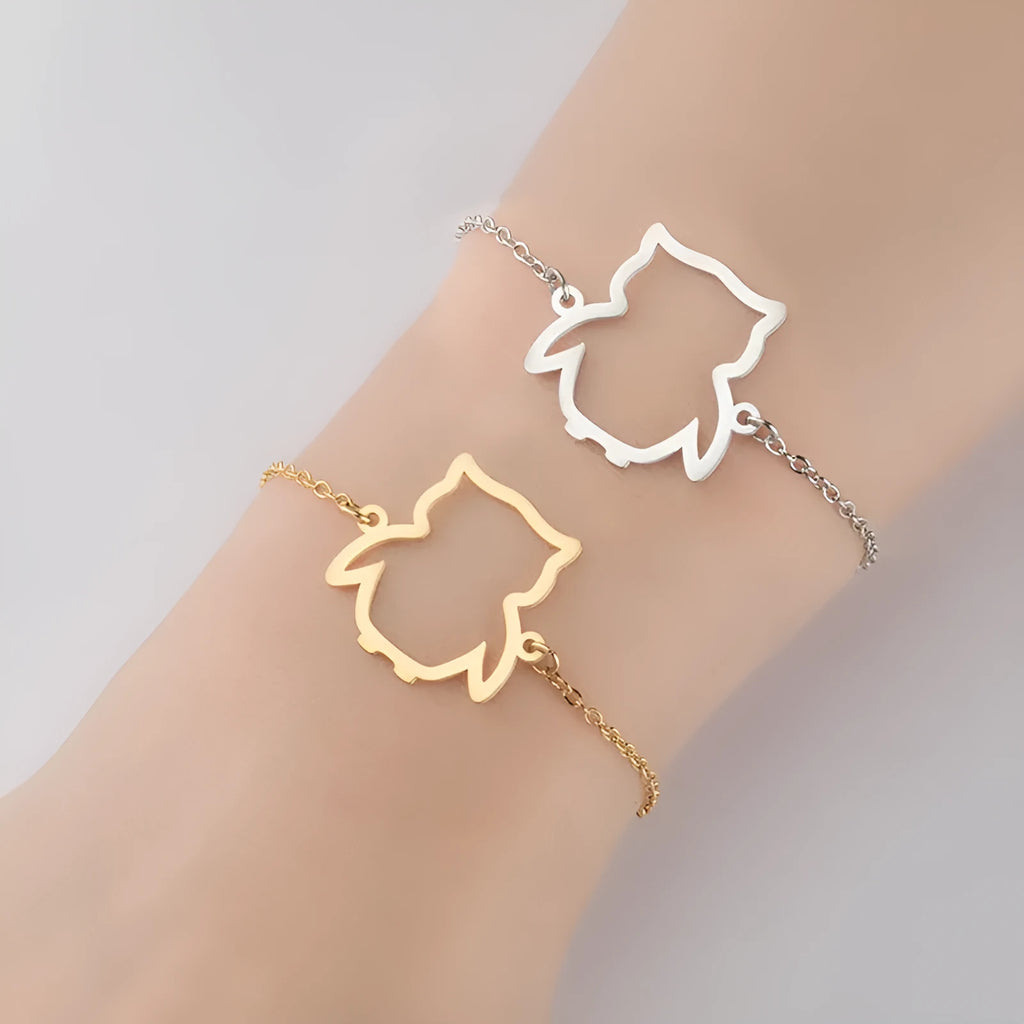 Cut small animal hollow owl pendant simple bracelet for women stainless steel gold colour
