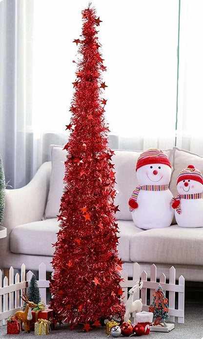 Collapsible PVC Christmas tree with sequin decorations in various colours