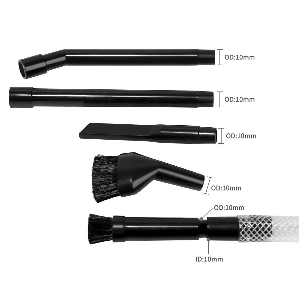 Eight-piece vacuum cleaner accessory set with small suction heads and brushes for detailed cleaning.