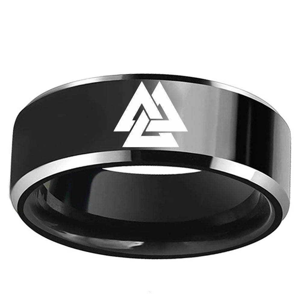 Stainless Steel Viking Odin Symbol Ring in multiple colours, showcasing minimalist design and electroplate finish.