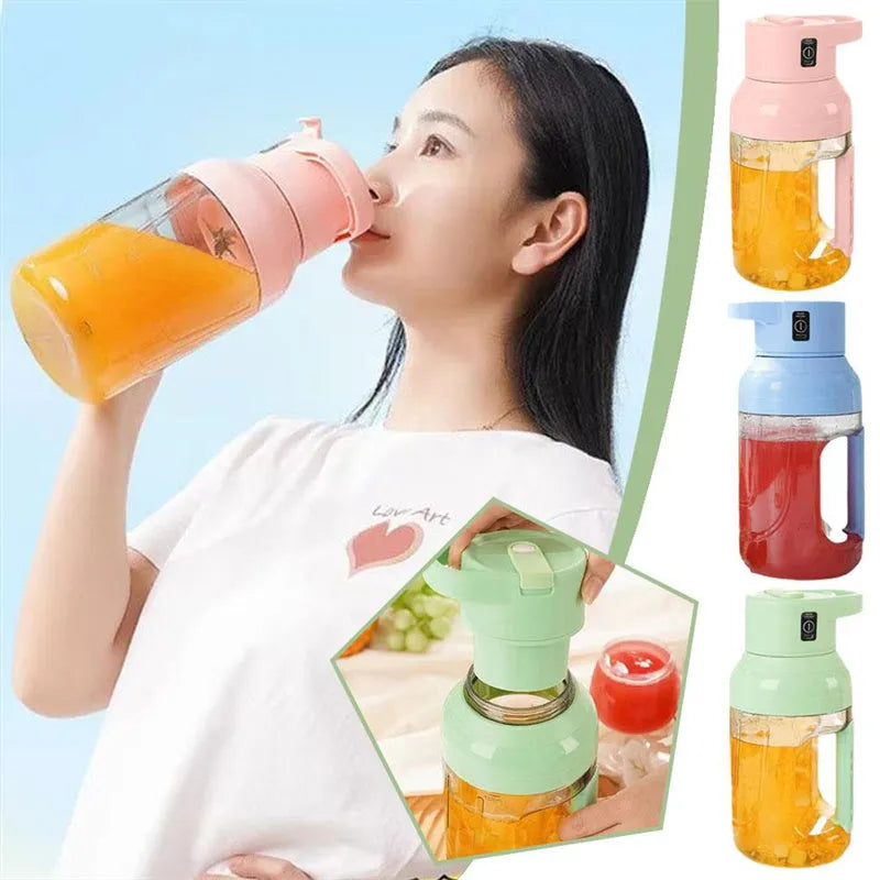 Portable electric juicer blender with 1500ml capacity, USB charging port, and eight steel blades