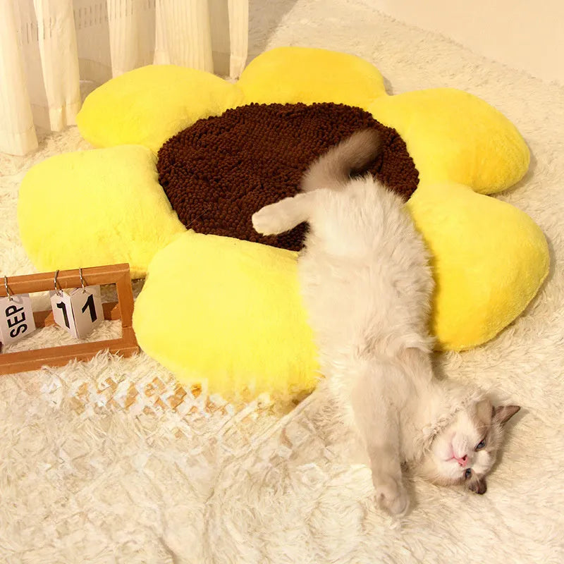 Round flower-shaped blue cat nest measuring 85cm with sponge and PP cotton filling