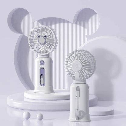 Portable 2-in-1 handheld fan with fast charging capability in vibrant colors