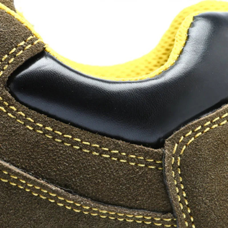 Bronze coloured cowhide steel toe safety shoes with anti-skid sole pattern