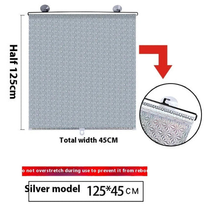 Punch-free window sun protection shutter in black dots and silver laser options, sizes from 40x60cm to 58x125cm