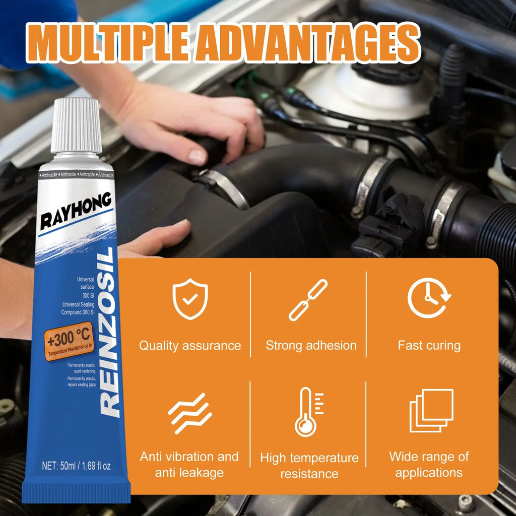 50ml silicone sealant for auto metal fuel tank repair with scraper and pointed nozzle in boxed packaging