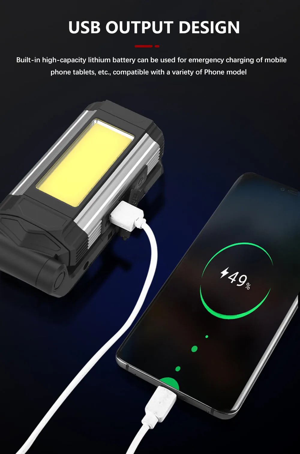 LED COB working repair light USB rechargeable 360 rotation 10W ABS folding model red