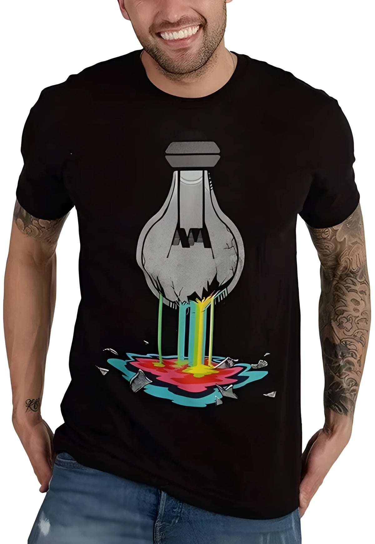 Men's graphic tee with cool novelty design, high collar, long sleeves, slim fit, colour option A