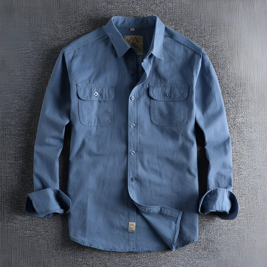Men's solid colour cotton long sleeve shirt in retro British style with regular fit