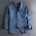 Men's solid colour cotton long sleeve shirt in retro British style with regular fit