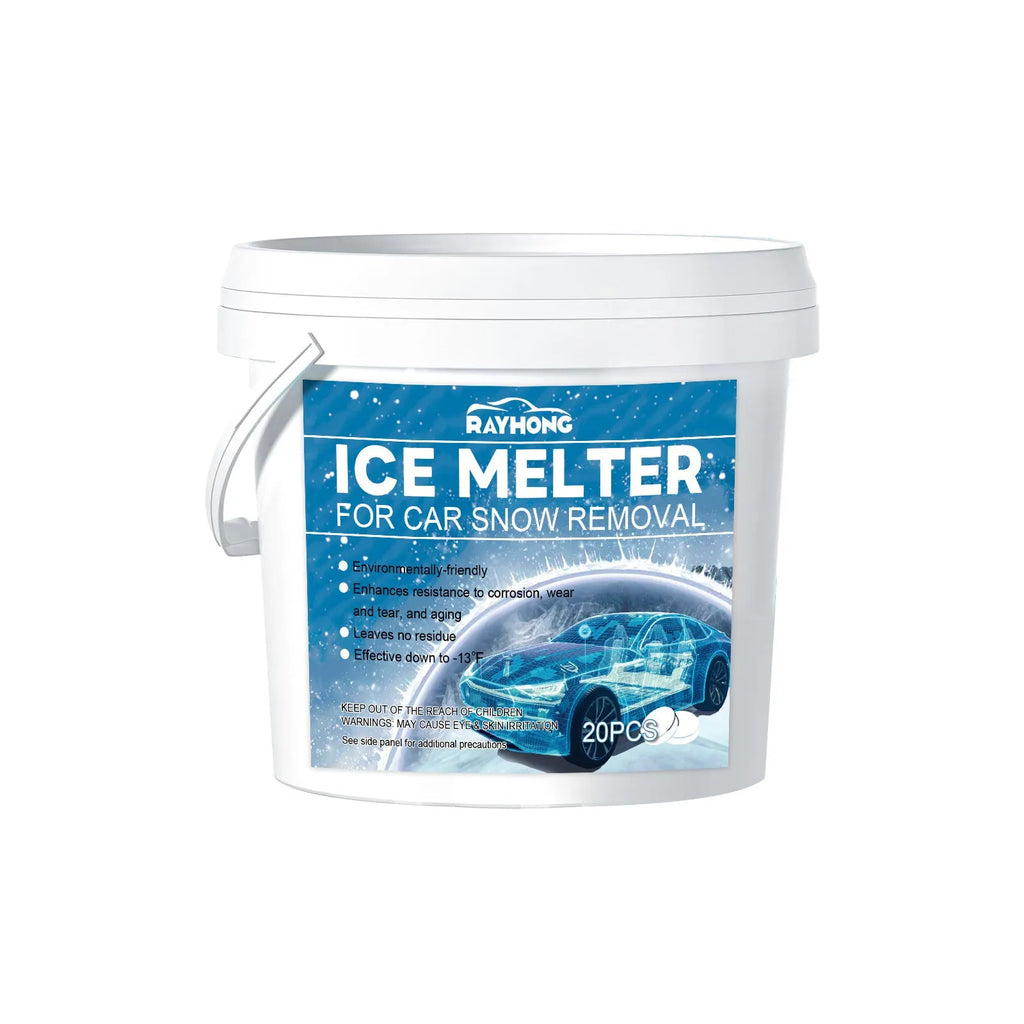 Car snow melting effervescent tablets box containing 20 tablets for winter windscreen de-icing