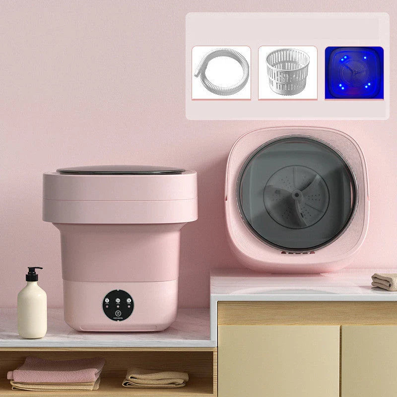Compact and portable washing machine for small spaces, with hands-on scrubbing and semi-automatic timer function