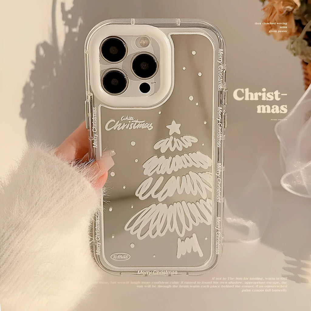 Mirror snow white Christmas tree painted TPU hard phone case for Apple iPhone models