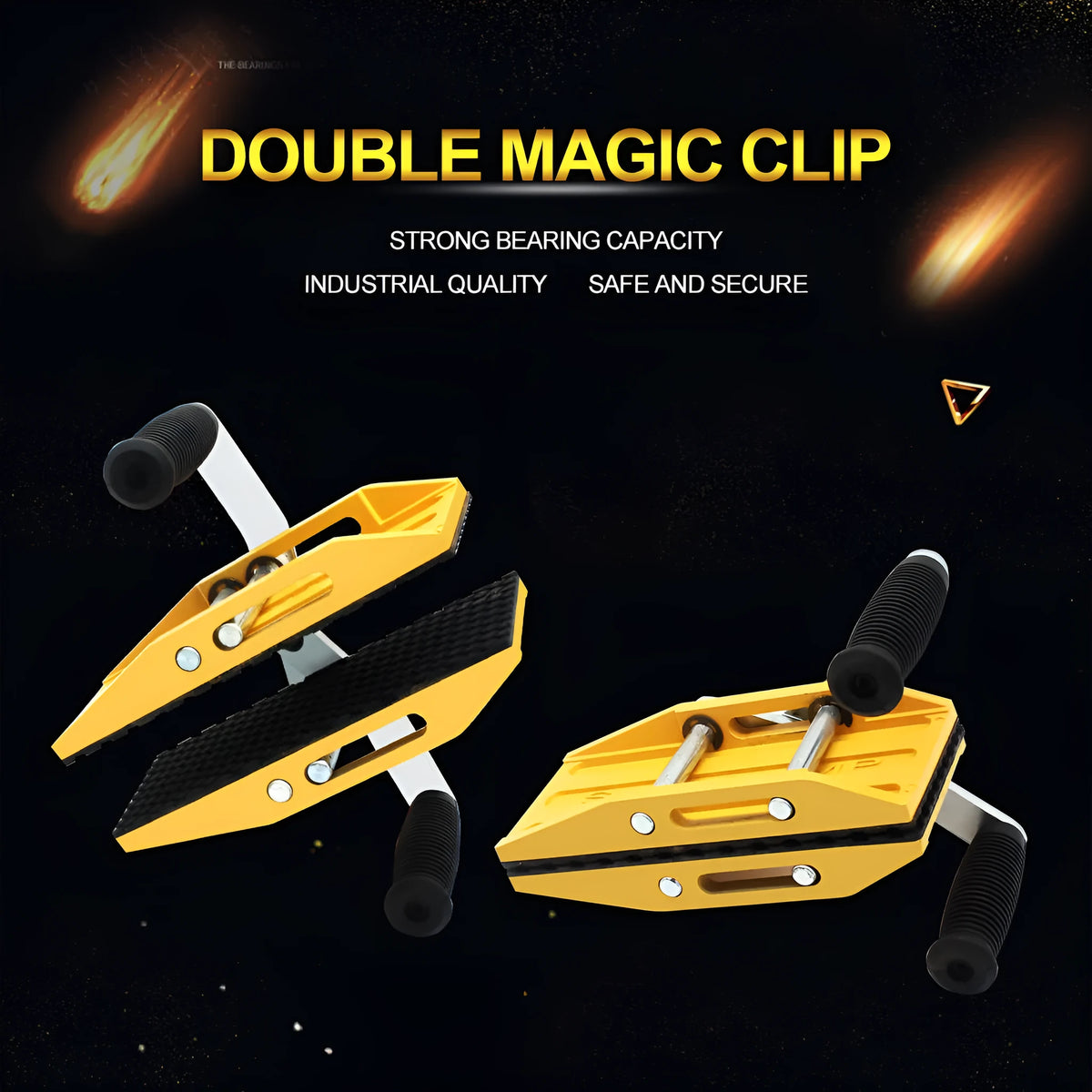 Yellow alloy steel two-hand marble handling clip with 150kg load capacity on stone surface