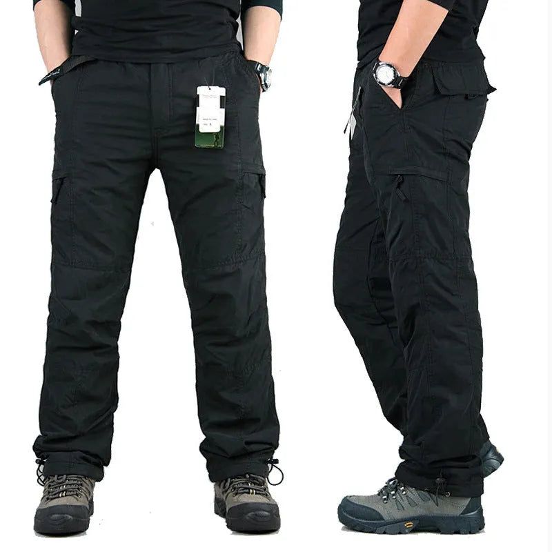 Men's stone-washed cotton overalls with velvet lining in khaki, black, and army green colour options