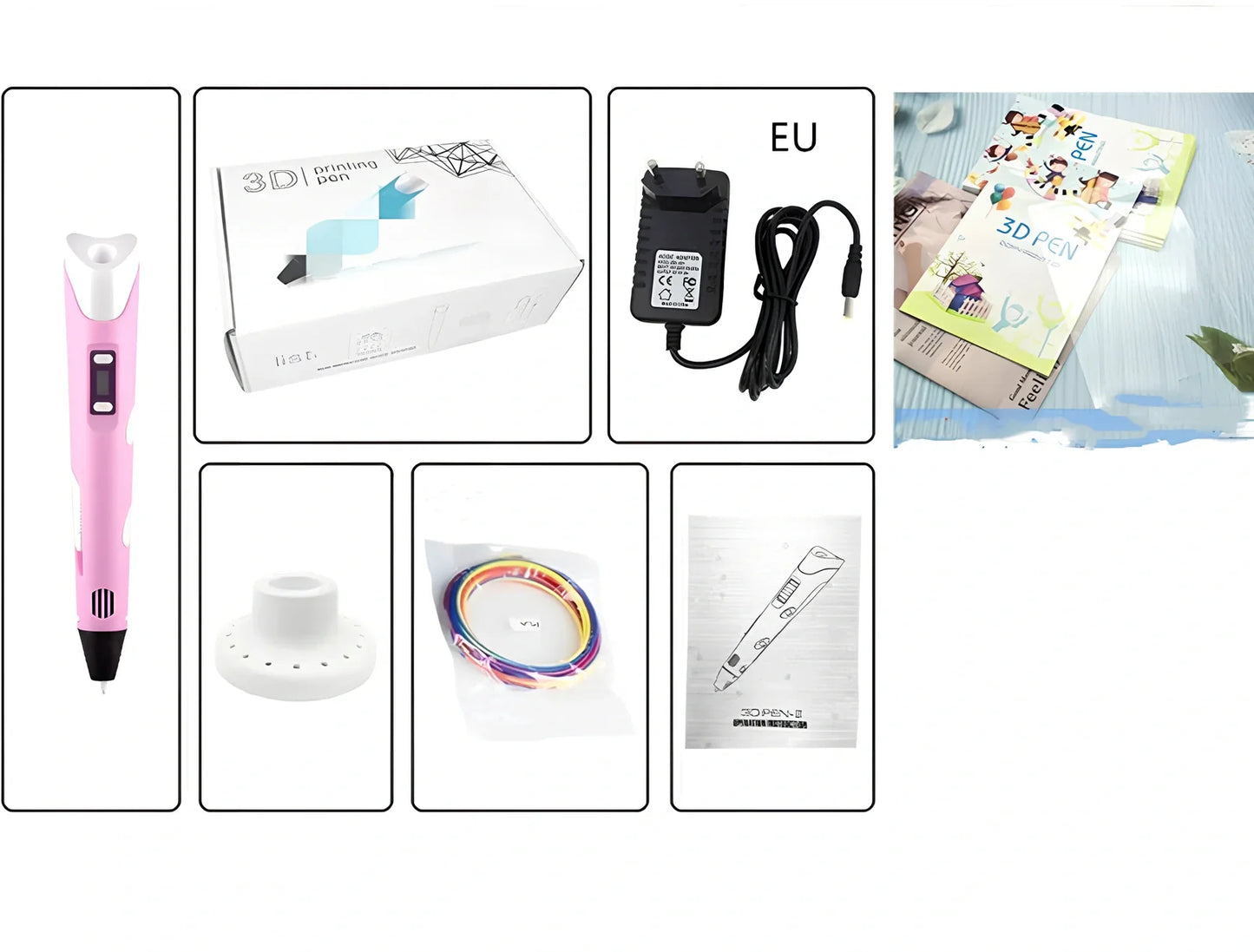 Yellow Children's 3D Printing Pen with USB, base, and 3m 3-colour consumables for three-dimensional drawing