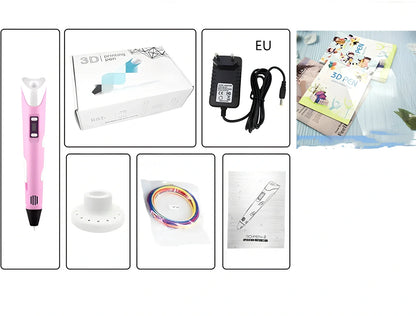 Yellow Children's 3D Printing Pen with USB, base, and 3m 3-colour consumables for three-dimensional drawing