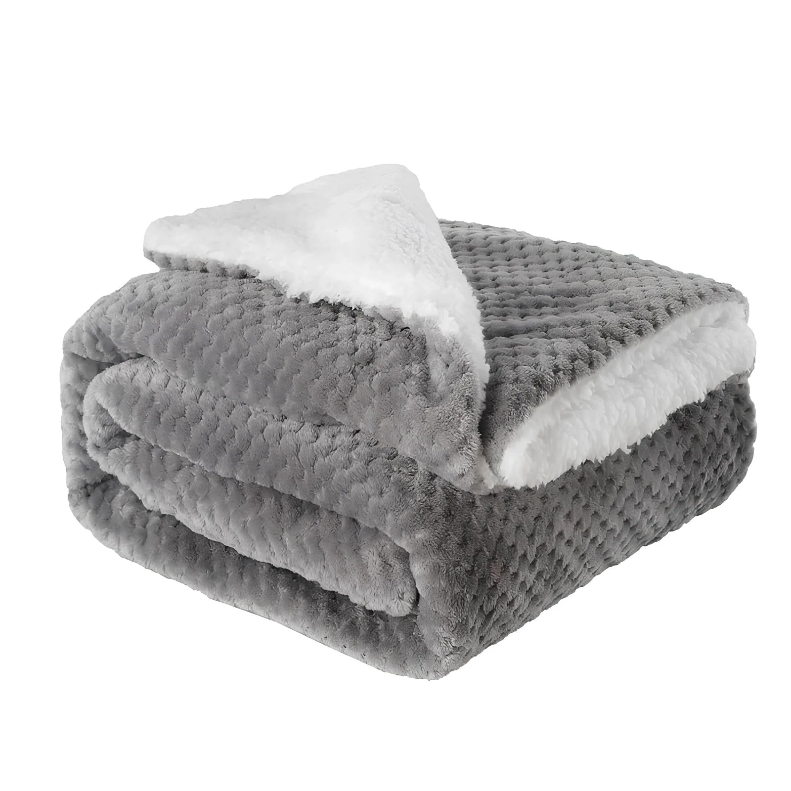 Thickened flannel polyester blanket in twist blue geometric pattern, weighing 1kg with coral fleece texture